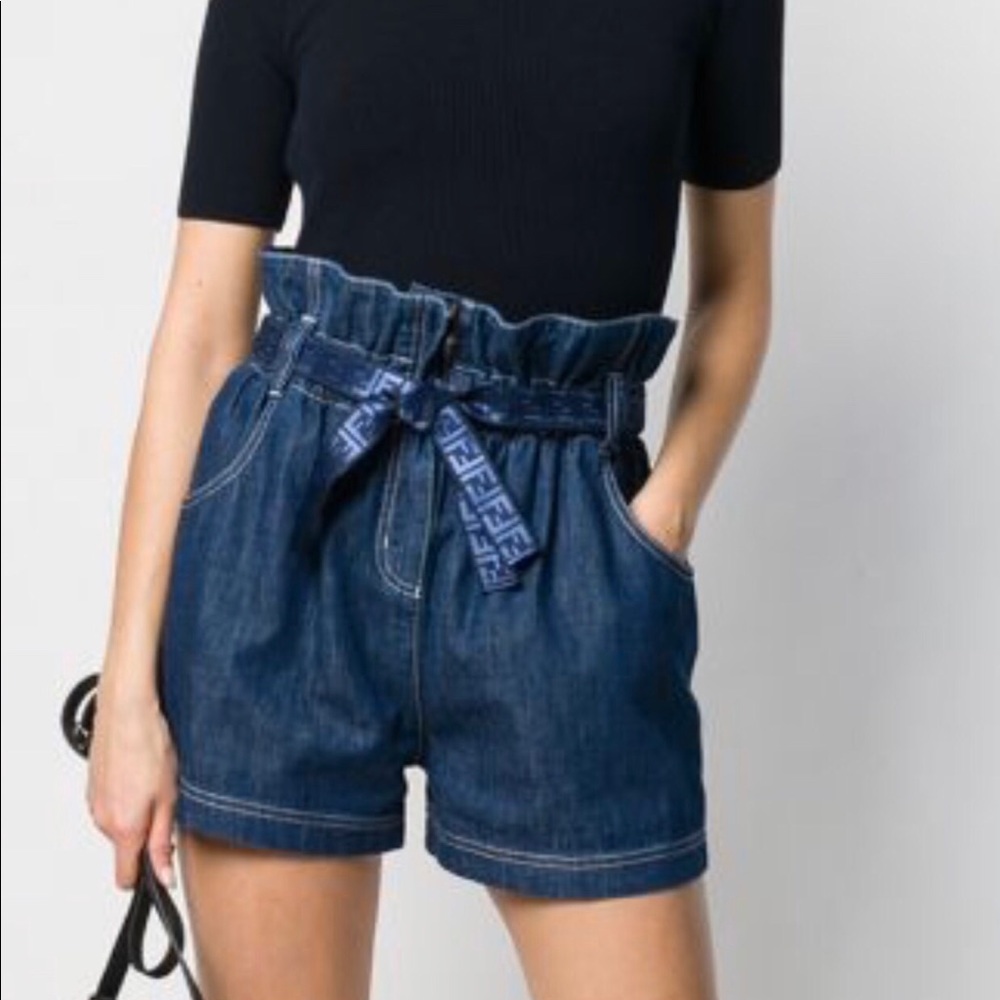 Authentic Fendi Paper bag Waist Denim shorts